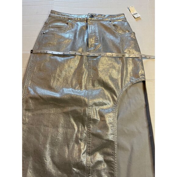 NWT-anthropologie Pilcro Silver Metallic silver Side-Slit Maxi Skirt Size M - Picture 12 of 15